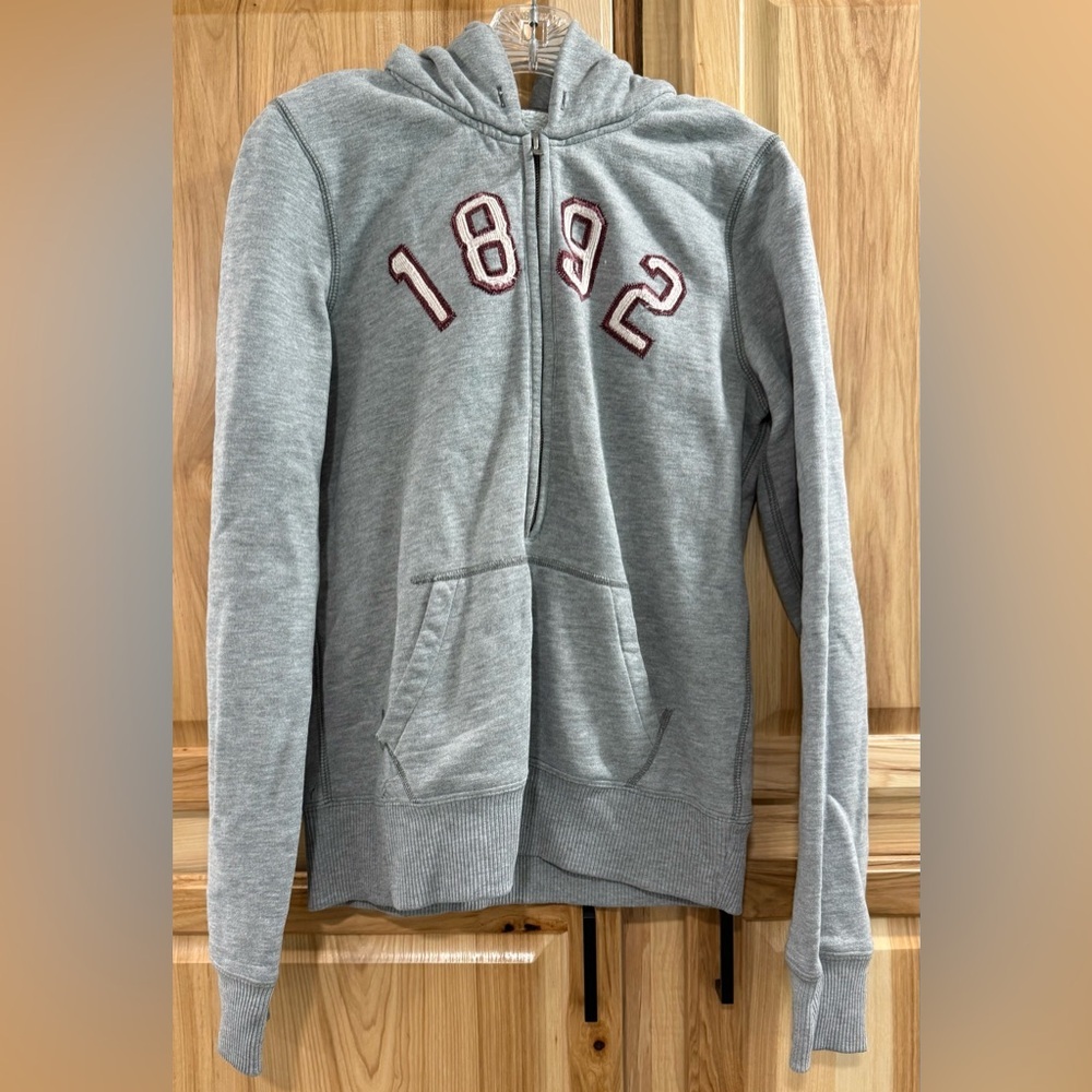 Y2K Abercrombie & Fitch Hooded 1/2 Zip Up Pocket Embroidered Gray Sweatshirt